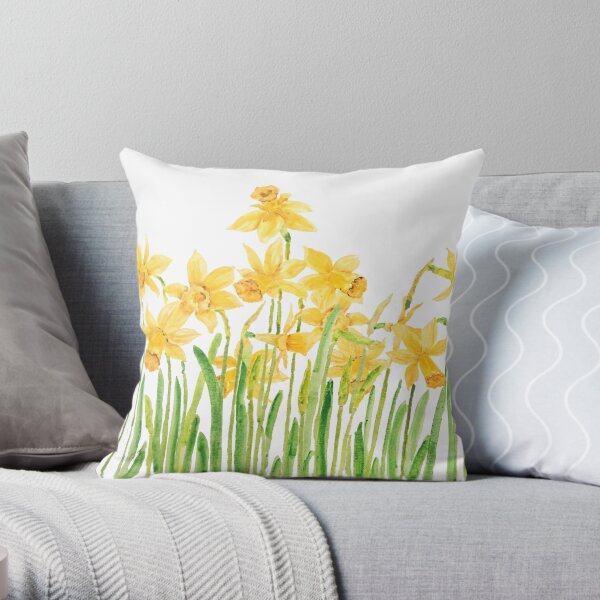 aquarelle de champ jonquilles jaunes Coussin