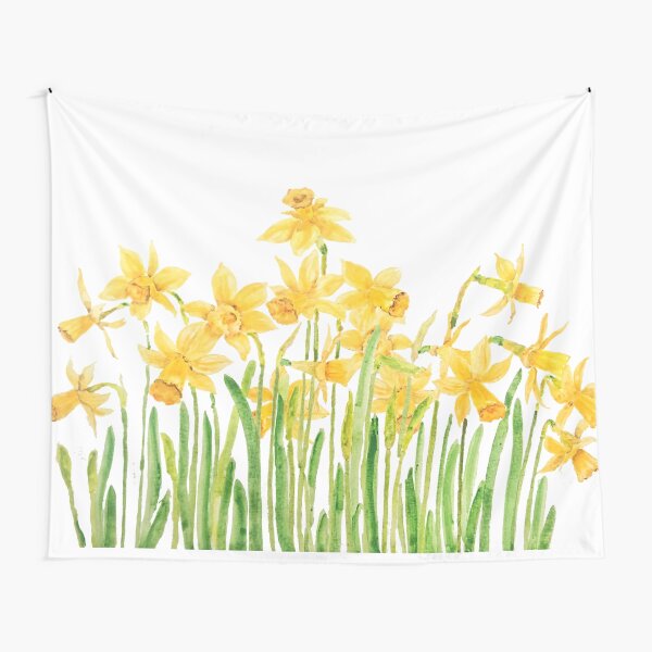 Aperçu de l'œuvre aquarelle de champ de jonquilles jaunes peintes à la main créée et vendue par ColorandColor.