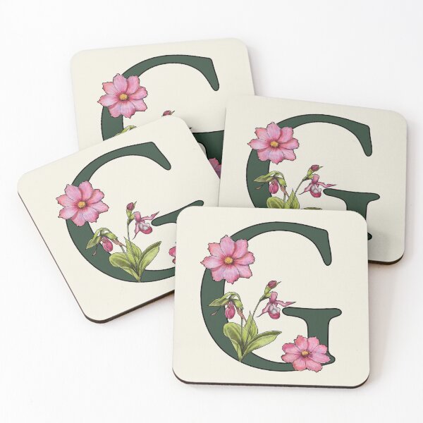 Item preview, Letter G, Initial, Monogram, Alphabet Letter, Flowers, Ladyslipper, Cosmos, Pink designed and sold by JoyfulWhimsy.