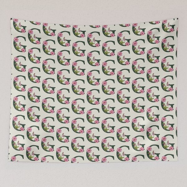 Item preview, Letter G, Initial, Monogram, Alphabet Letter, Flowers, Ladyslipper, Cosmos, Pink designed and sold by JoyfulWhimsy.