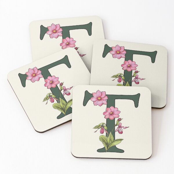 Item preview, Letter T, Initial, Monogram, Alphabet Letter, Flowers, Ladyslipper, Cosmos, Pink designed and sold by JoyfulWhimsy.