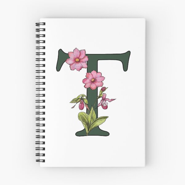 Item preview, Letter T, Initial, Monogram, Alphabet Letter, Flowers, Ladyslipper, Cosmos, Pink designed and sold by JoyfulWhimsy.