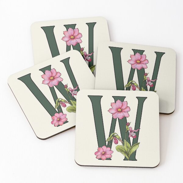Item preview, LETTER W, Initial, Monogram, Alphabet Letter, Flowers, Ladyslipper, Cosmos, Pink designed and sold by JoyfulWhimsy.