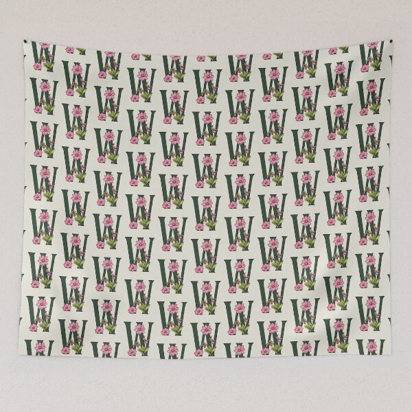 Item preview, LETTER W, Initial, Monogram, Alphabet Letter, Flowers, Ladyslipper, Cosmos, Pink designed and sold by JoyfulWhimsy.