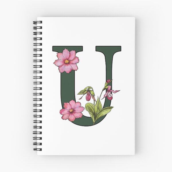 Item preview, LETTER U, Initial, Monogram, Alphabet Letter, Flowers, Ladyslipper, Cosmos, Pink designed and sold by JoyfulWhimsy.