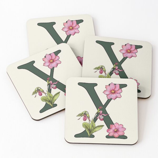Item preview, LETTER X Initial, Monogram, Alphabet Letter, Flowers, Ladyslipper, Cosmos, Pink designed and sold by JoyfulWhimsy.