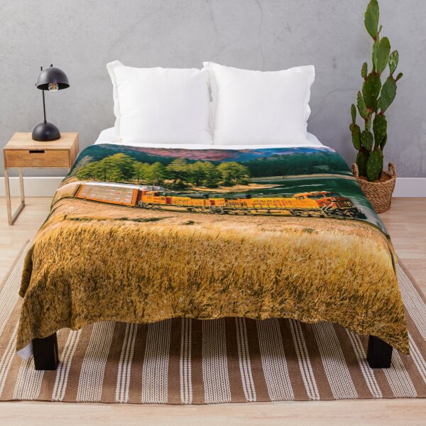 Car Train by the River Throw Blanket
