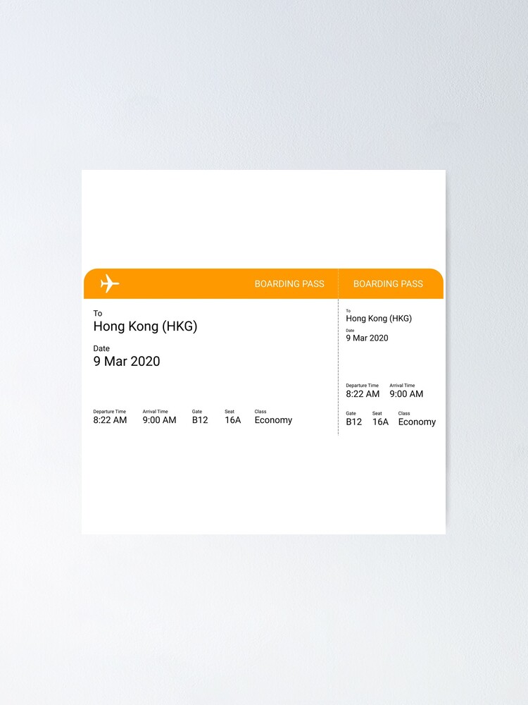 "Hong Kong Boarding Pass Airline Ticket" Poster for Sale by