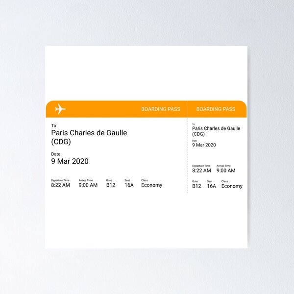 Item preview, Paris Charles de Gaulle Boarding Pass Airline Ticket designed and sold by sebastiandoe5.