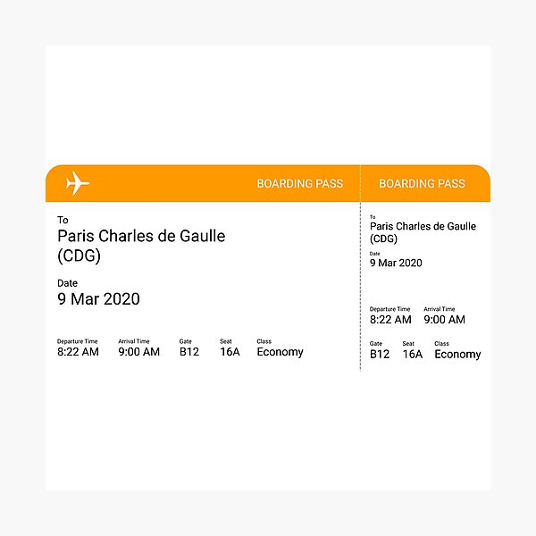 Item preview, Paris Charles de Gaulle Boarding Pass Airline Ticket designed and sold by sebastiandoe5.