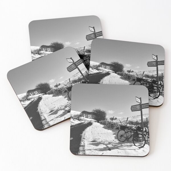 Item preview, Langstrothdale in the snow with bicycle and sign post designed and sold by pearlred.