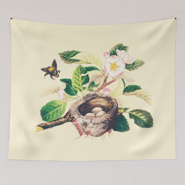 Item preview, Antique Engraving of Bee, Nest and Blossoms designed and sold by FuzzyHoney.