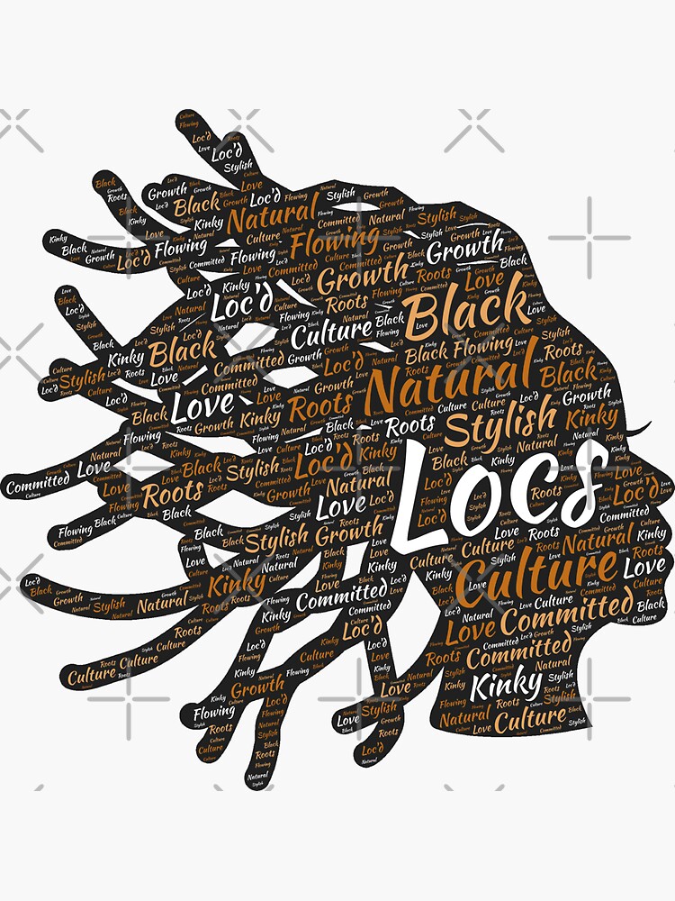 locs-silhouette-words-in-hair-art-sticker-for-sale-by-blackartmatters