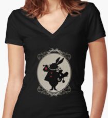 Alice in Wonderland White Rabbit Oval Portrait Women's Fitted V-Neck T-Shirt