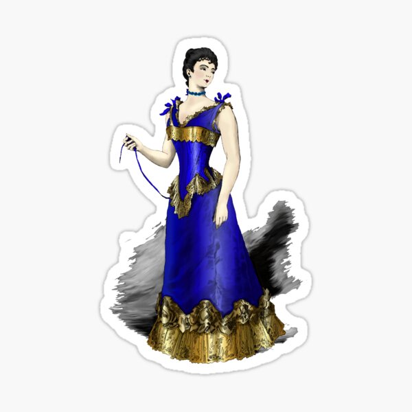 Elegant Victorian Woman in Blue Corset Gown Sticker