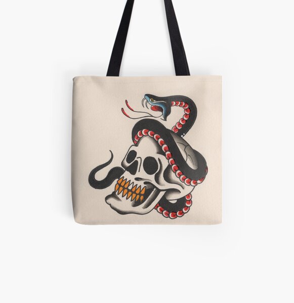 Skull & Snake All Over Print Tote Bag