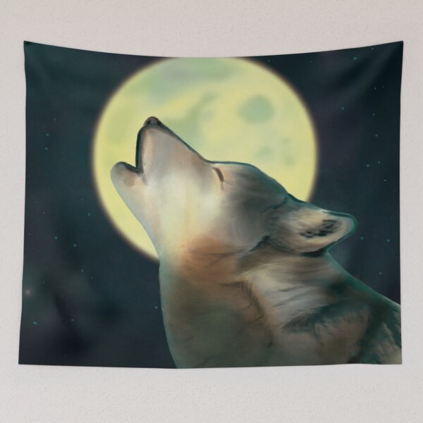 Item preview, Wolf howling to the full moon designed and sold by Brushes with Nature.