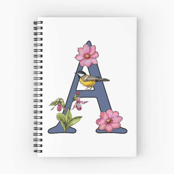 Item preview, LETTER A, Initial, Monogram, BIRD, Flowers, Ladyslipper, Cosmos, Pink designed and sold by JoyfulWhimsy.
