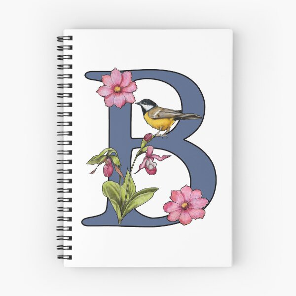 Item preview, LETTER B, Initial, Monogram, BIRD, Flowers, Ladyslipper, Cosmos, Pink designed and sold by JoyfulWhimsy.