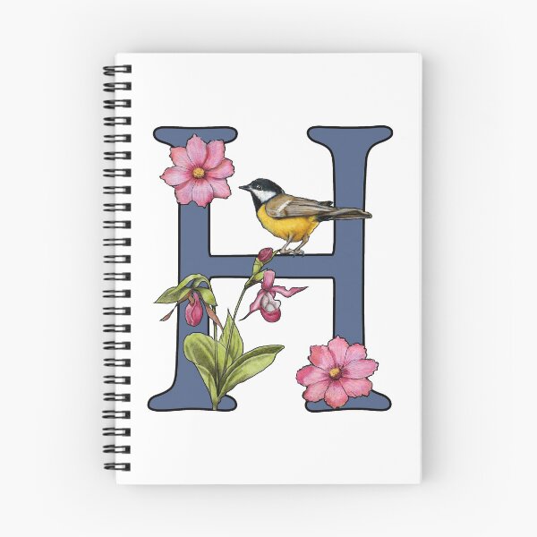 Item preview, LETTER H, Initial, Monogram, BIRD, Flowers, Ladyslipper, Cosmos, Pink designed and sold by JoyfulWhimsy.