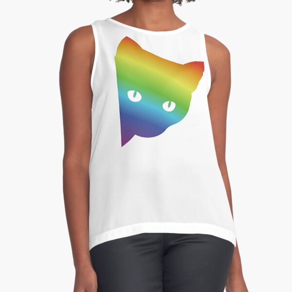 Rainbow Curious Cat Sleeveless Top