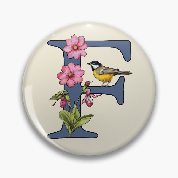 Item preview, LETTER F, Initial, Monogram, BIRD, Flowers, Ladyslipper, Cosmos, Pink designed and sold by JoyfulWhimsy.