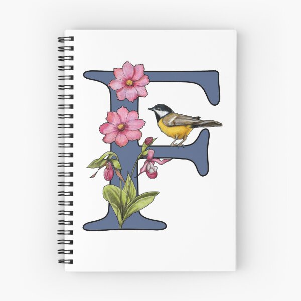 Item preview, LETTER F, Initial, Monogram, BIRD, Flowers, Ladyslipper, Cosmos, Pink designed and sold by JoyfulWhimsy.