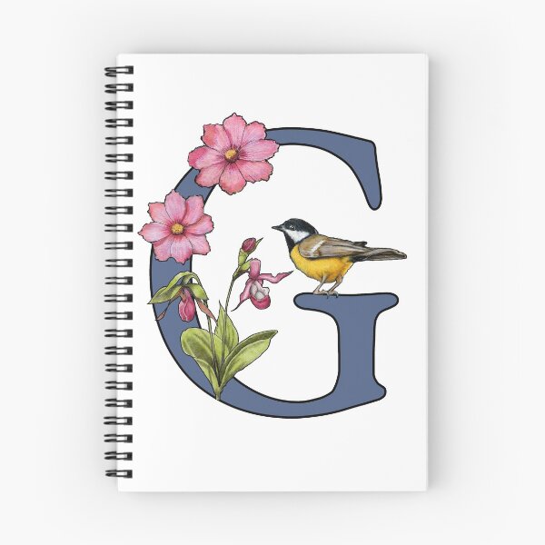 Item preview, LETTER G, Initial, Monogram, BIRD, Flowers, Ladyslipper, Cosmos, Pink designed and sold by JoyfulWhimsy.