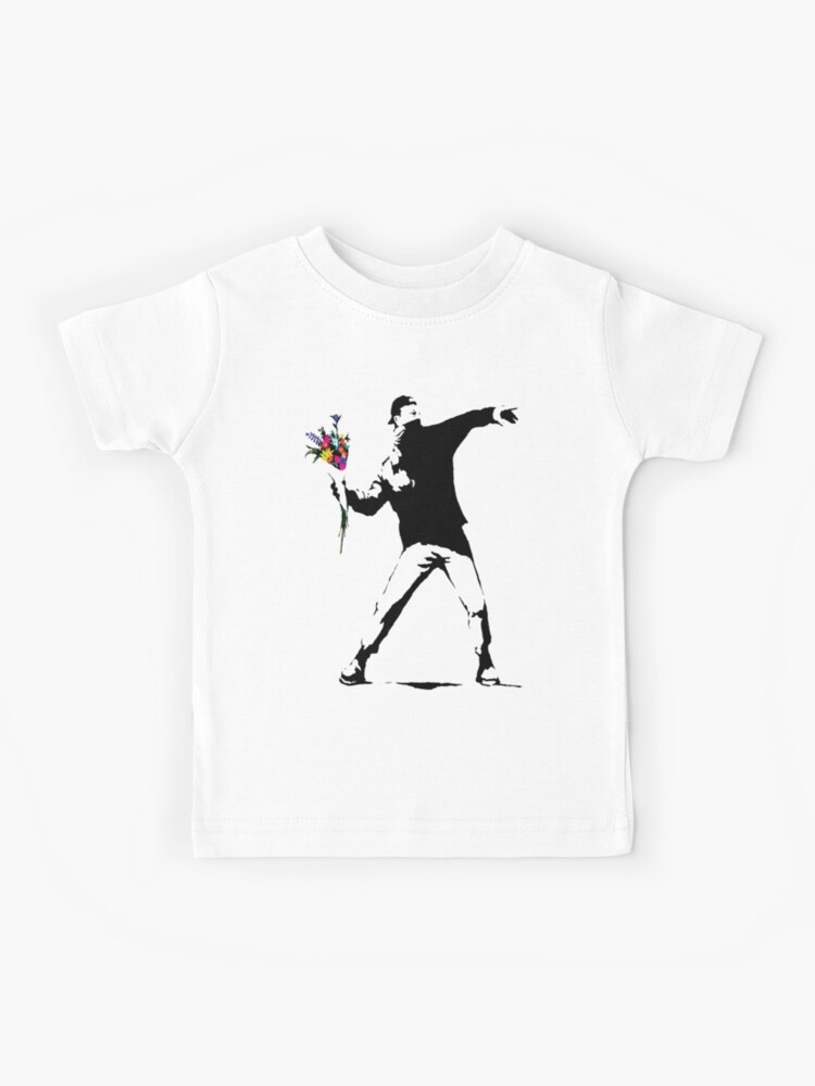 Kids T-Shirt, Banksy Protester Throwing Flowers  designed and sold by belugastore