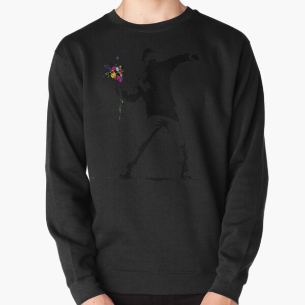 Banksy Protester Throwing Flowers Pullover Sweatshirt