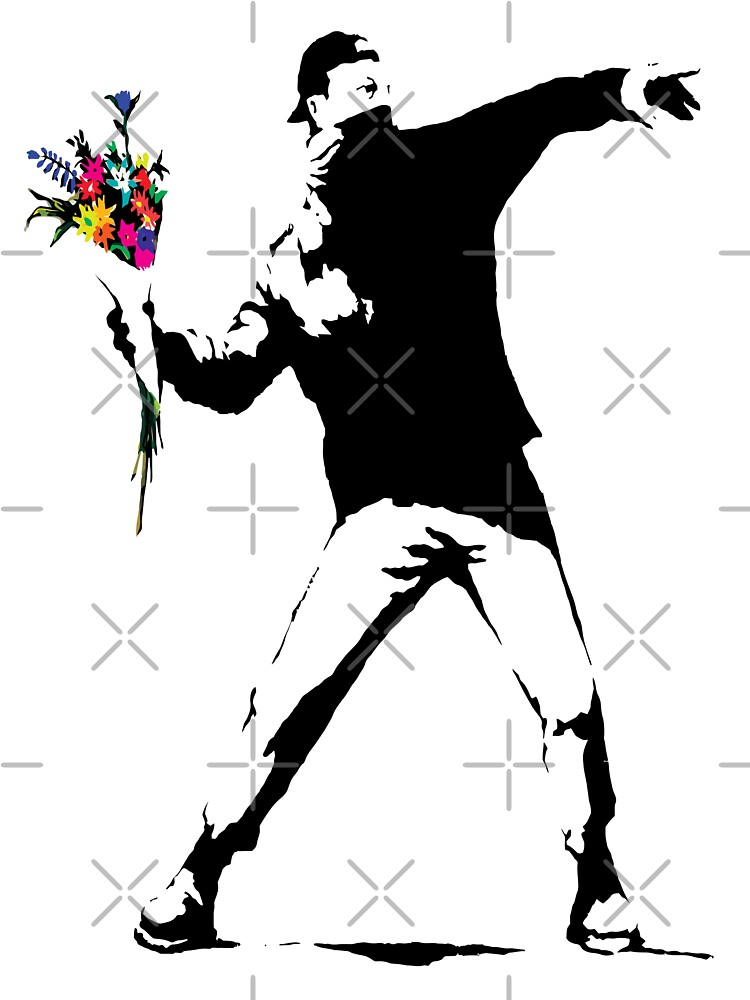 Artwork view, Banksy Protester Throwing Flowers  designed and sold by belugastore