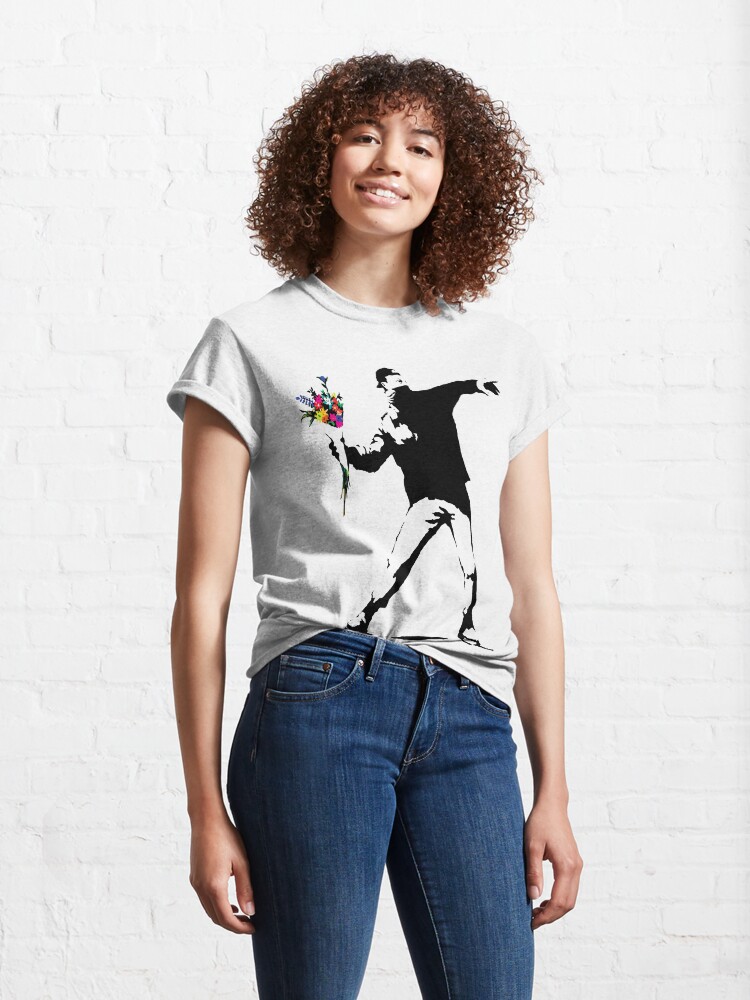 Alternate view of Banksy Protester Throwing Flowers Classic T-Shirt