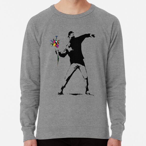 Banksy Protester Throwing Flowers Lightweight Sweatshirt