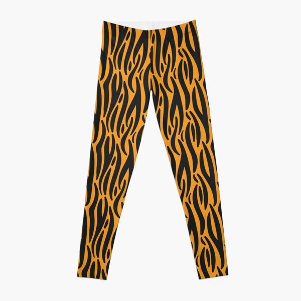 Yellow Tiger Striped Casual Leggings, Animal Print Tiger Stripes