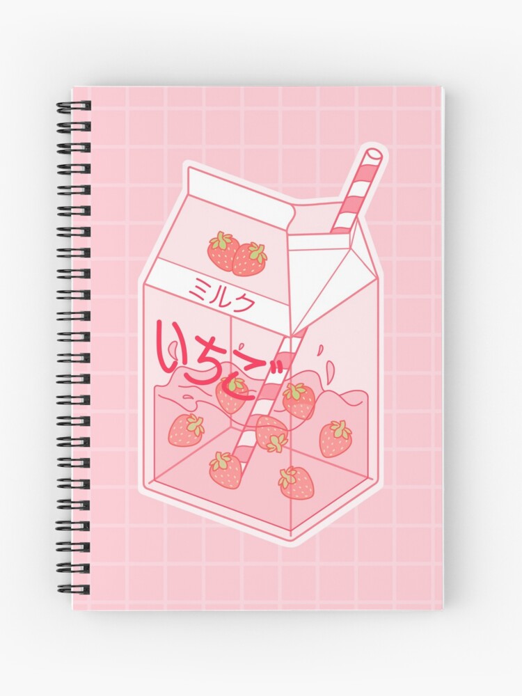 Kawaii Japanese Strawberry Milk Juice Digital Art Design  Spiral Notebook  for Sale by deepastelpink