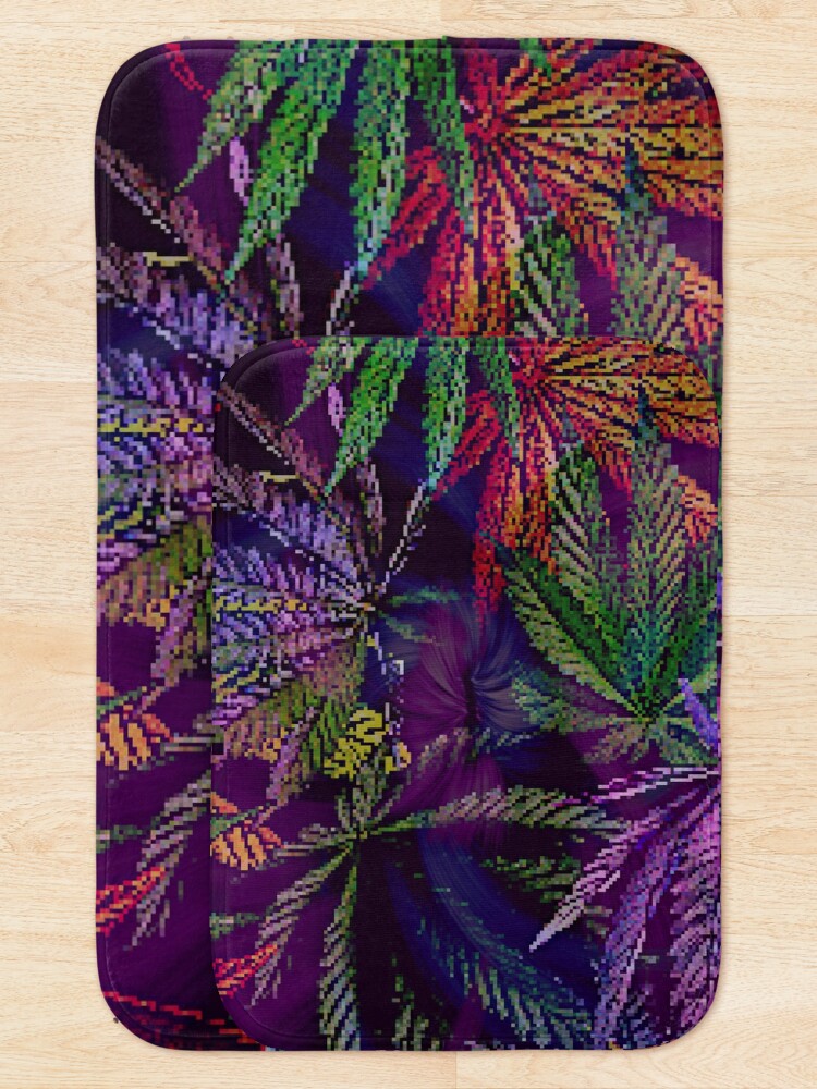 Alternate view of Psychedelic Marijuana Cannabis Leaves Bath Mat