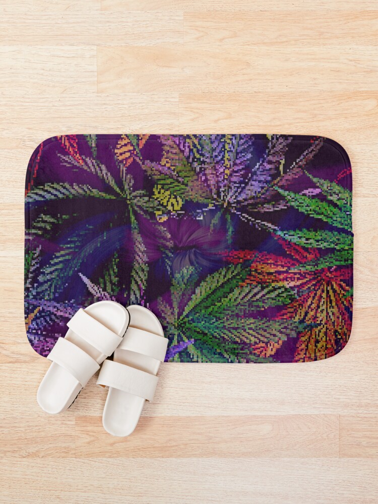 Alternate view of Psychedelic Marijuana Cannabis Leaves Bath Mat
