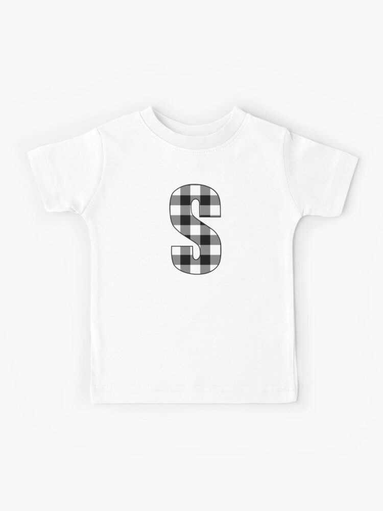 Letter S Monogram Black and White Buffalo Plaid/Check | Kids T-Shirt