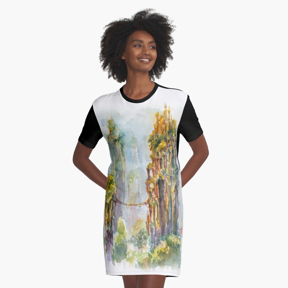 Pillars of Angae - Watercolor Art by Tony Moy Graphic T-Shirt Dress