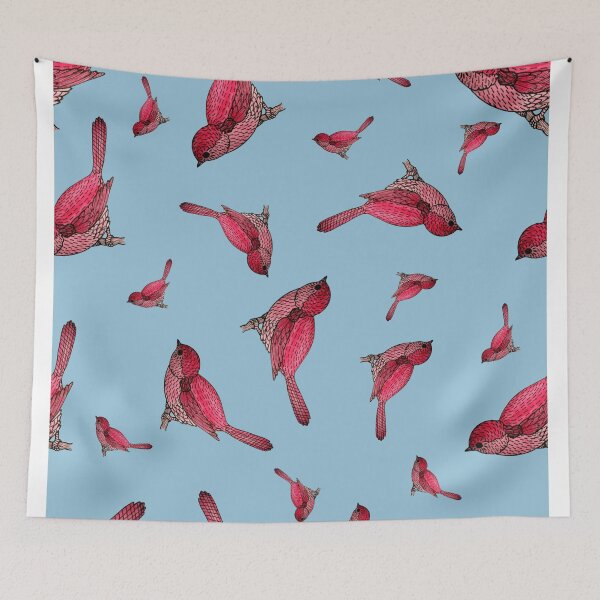 Item preview, Pretty Little Red Birds Pattern on Blue designed and sold by RosalieReeves.