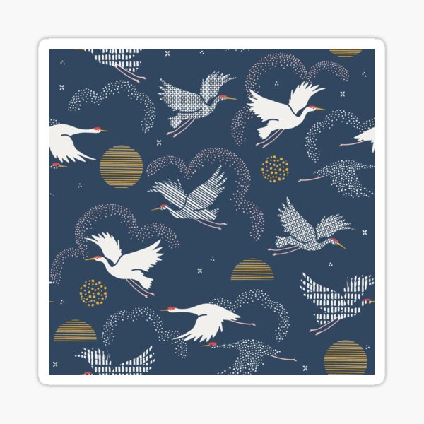 Cranes in a sunset sky. Sticker
