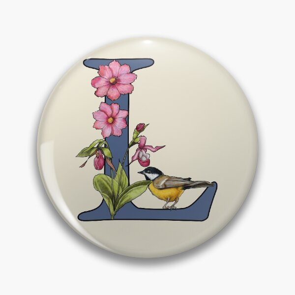 Item preview, LETTER L, Initial, Monogram, BIRD, Flowers, Ladyslipper, Cosmos, Pink designed and sold by JoyfulWhimsy.