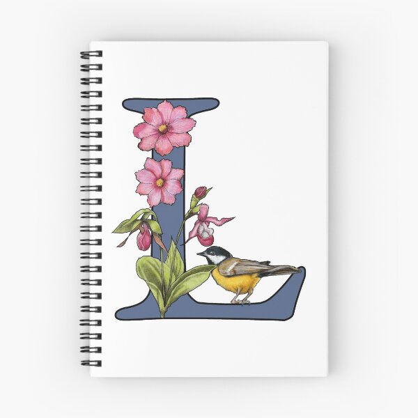 Item preview, LETTER L, Initial, Monogram, BIRD, Flowers, Ladyslipper, Cosmos, Pink designed and sold by JoyfulWhimsy.
