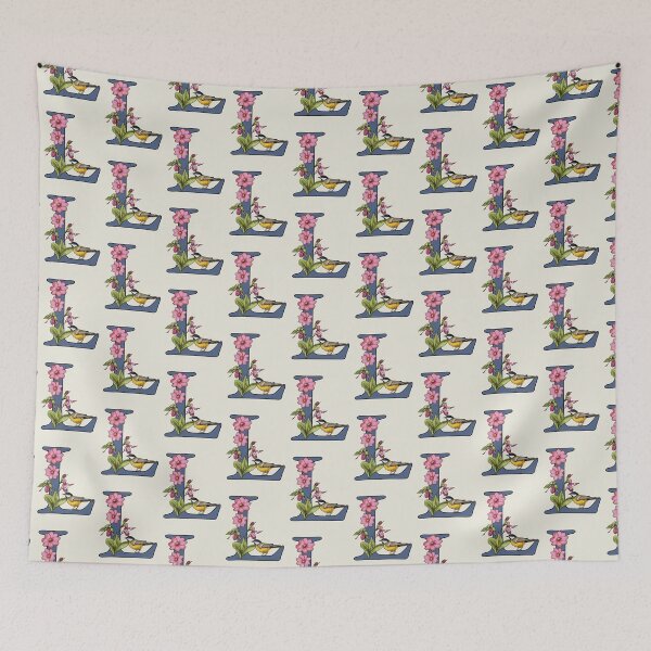 Item preview, LETTER L, Initial, Monogram, BIRD, Flowers, Ladyslipper, Cosmos, Pink designed and sold by JoyfulWhimsy.
