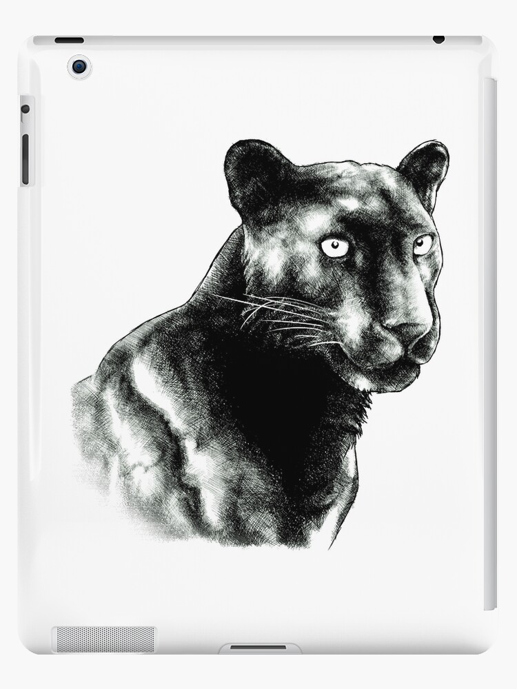 Black Panther Animal Portrait black and white (light background)