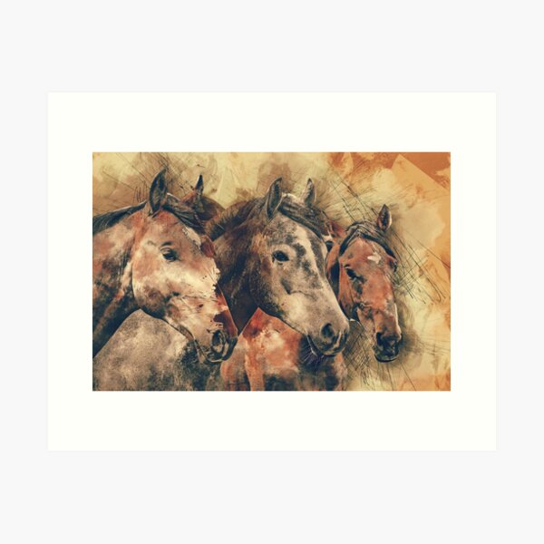 Item preview, Wild horses digital artwork, watercolor painting horse head  designed and sold by Yurii Novosad.