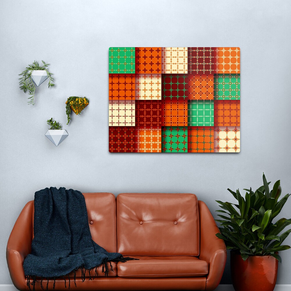Patchwork Quilt Funky Fall Colors Metal Print by Pamela Arsena