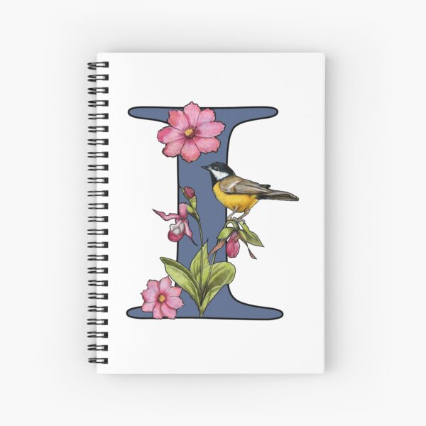 Item preview, LETTER I, Initial, Monogram, BIRD, Flowers, Ladyslipper, Cosmos, Pink designed and sold by JoyfulWhimsy.