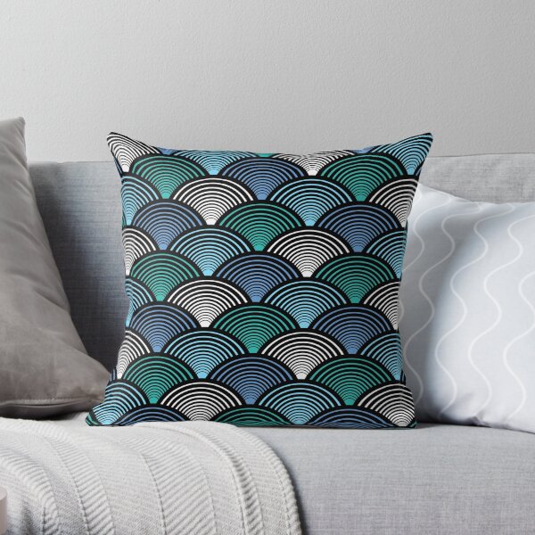 Art Deco Fans Blue Throw Pillow
