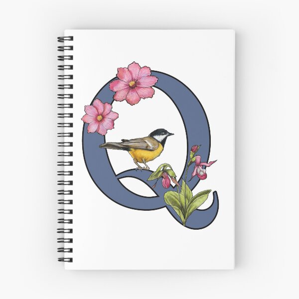 Item preview, LETTER Q, Initial, Monogram, BIRD, Flowers, Ladyslipper, Cosmos, Pink designed and sold by JoyfulWhimsy.